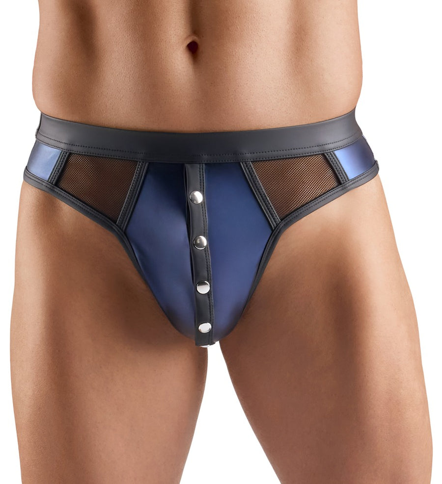 Svenjoyment Herren-String in Dunkelblau mit Netz und Druckknöpfen