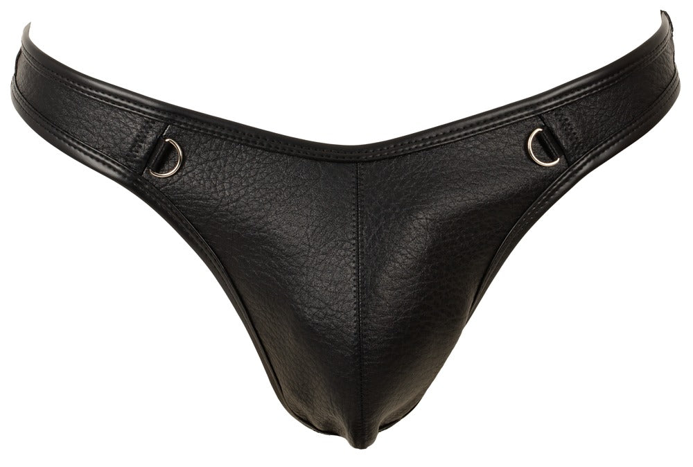 Svenjoyment Herren-String Schwarz aus Lederimitat mit Kette
