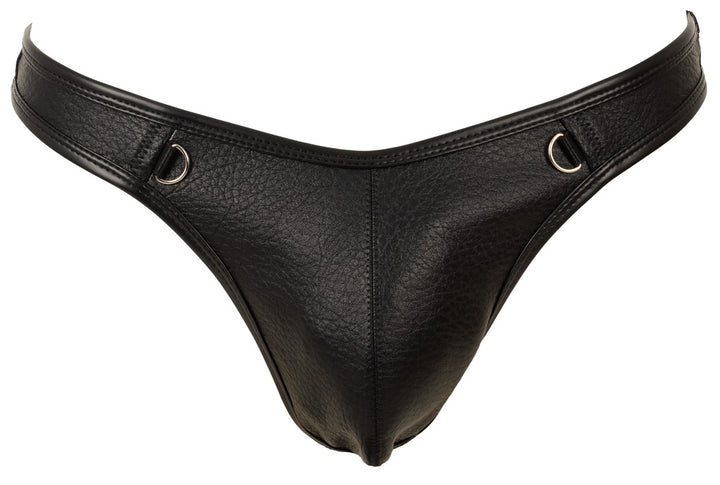 Svenjoyment Herren-String Schwarz aus Lederimitat mit Kette