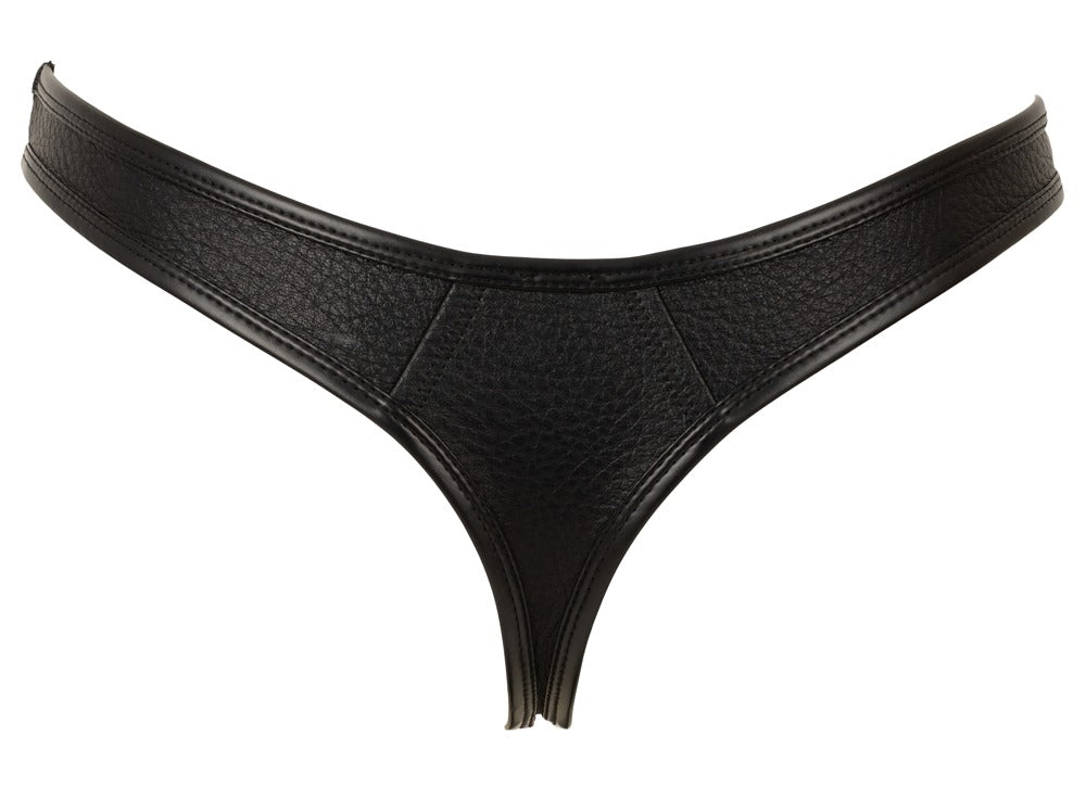 Svenjoyment Herren-String Schwarz aus Lederimitat mit Kette