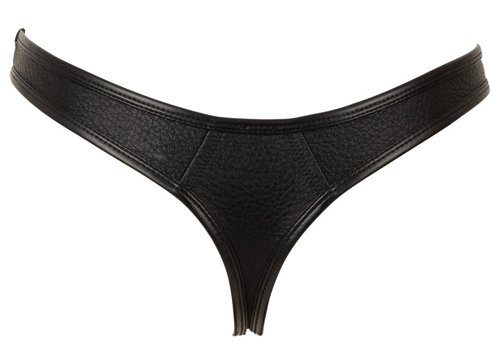 Svenjoyment Herren-String Schwarz aus Lederimitat mit Kette