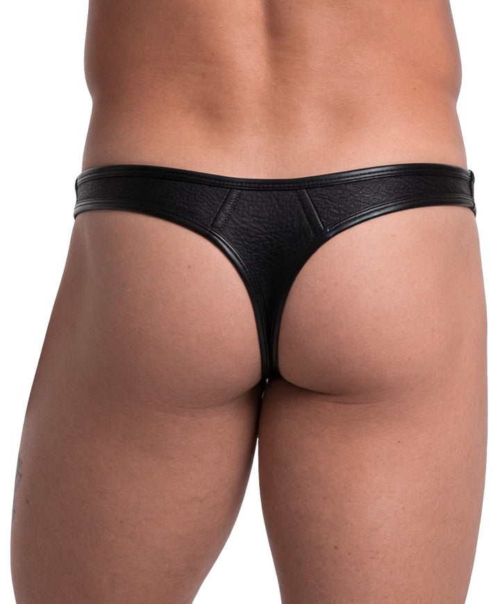 Svenjoyment Herren-String Schwarz aus Lederimitat mit Kette