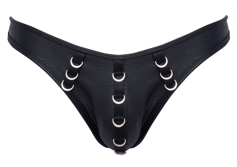 Svenjoyment Herren-String Schwarz mit Metallringen in Piercing-Optik