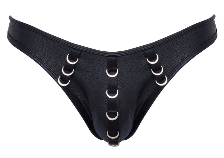 Svenjoyment Herren-String Schwarz mit Metallringen in Piercing-Optik