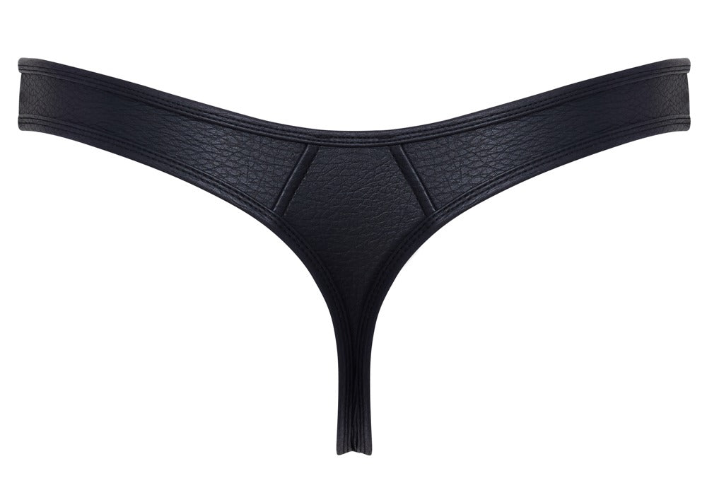 Svenjoyment Herren-String Schwarz mit Metallringen in Piercing-Optik