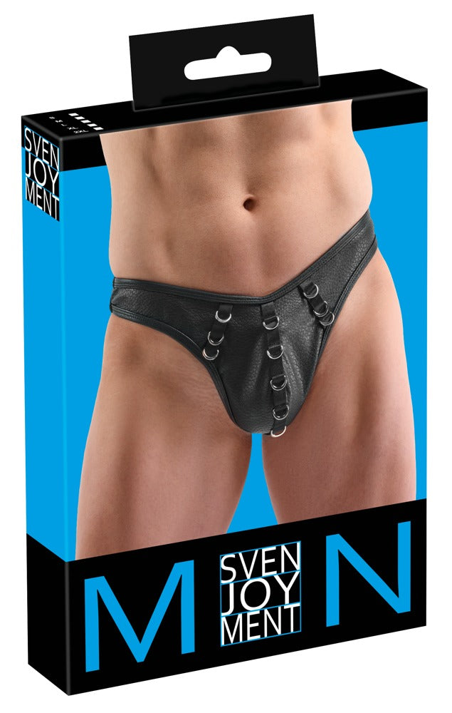 Svenjoyment Herren-String Schwarz mit Metallringen in Piercing-Optik