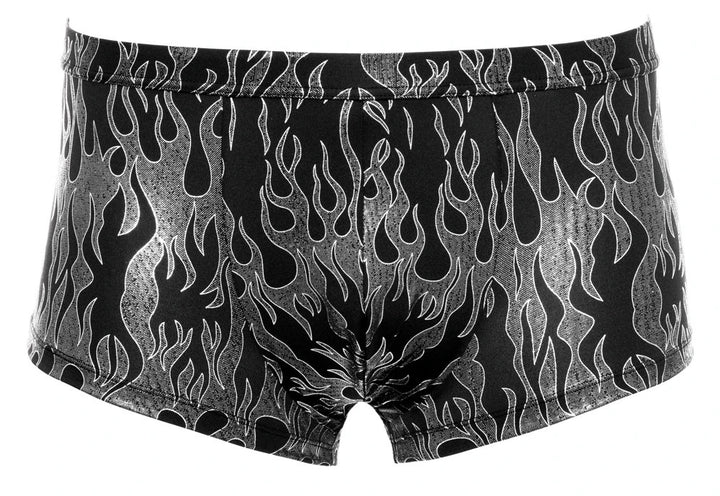 Svenjoyment Herren-Pants Mystic Metallic in Schwarz-Silber mit elegantem Flammen-Print, enganliegender Passform