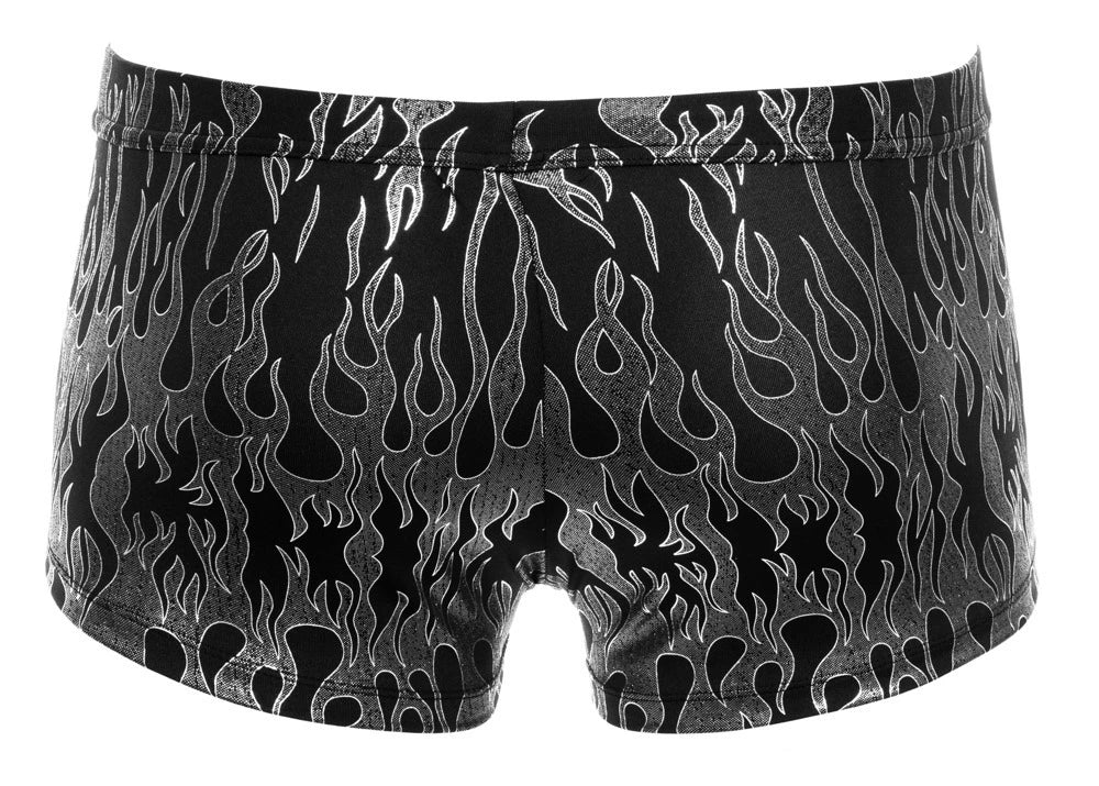 Svenjoyment Herren-Pants Mystic Metallic in Schwarz-Silber mit verführerischem Flammen-Print, enganliegender Passform