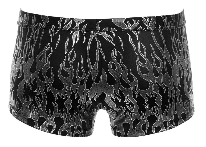 Svenjoyment Herren-Pants Mystic Metallic in Schwarz-Silber mit verführerischem Flammen-Print, enganliegender Passform