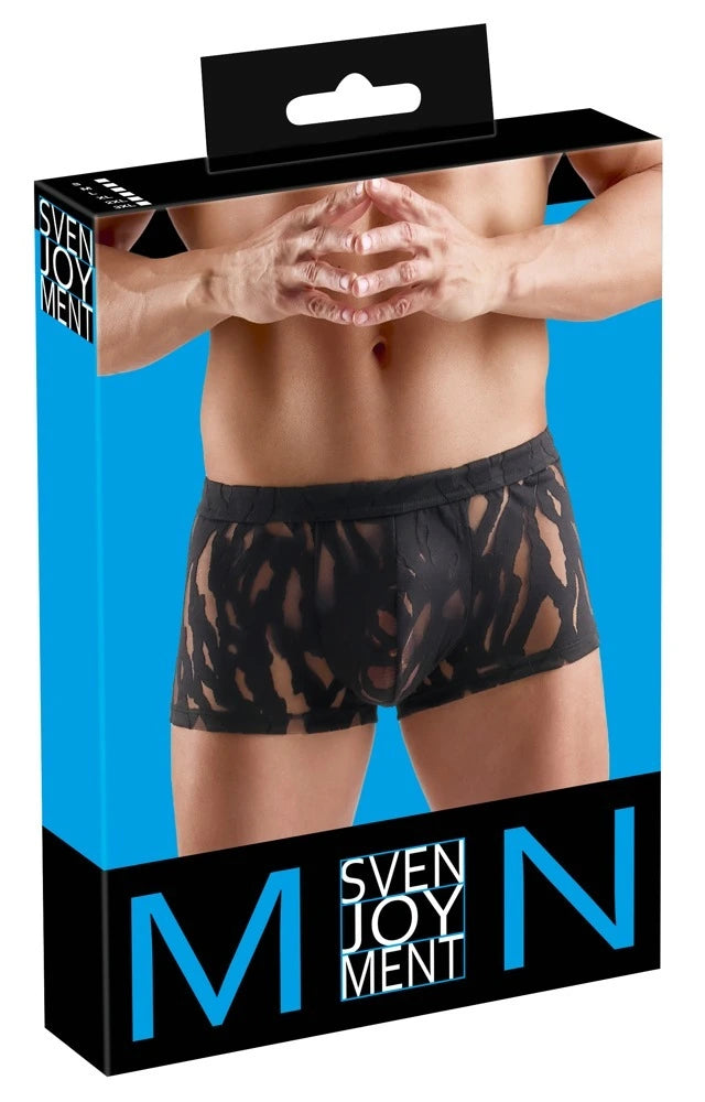 Svenjoyment Herren-Pants in Schwarz mit transparenter Ausbrenner-Optik, figurbetonter Schnitt, elastischer Bund