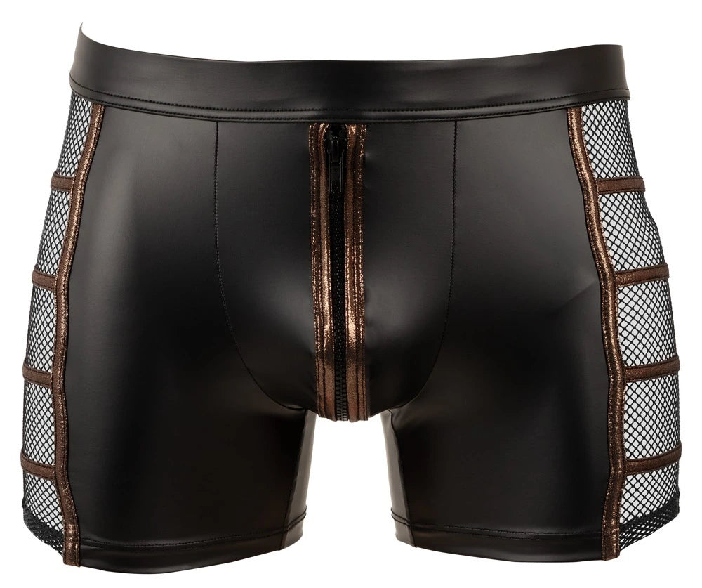 NEK Herren-Pants im schwarzen Wetlook mit Netzeinsätzen – Vorderansicht
