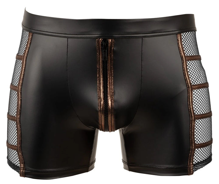 NEK Herren-Pants im schwarzen Wetlook mit Netzeinsätzen – Vorderansicht