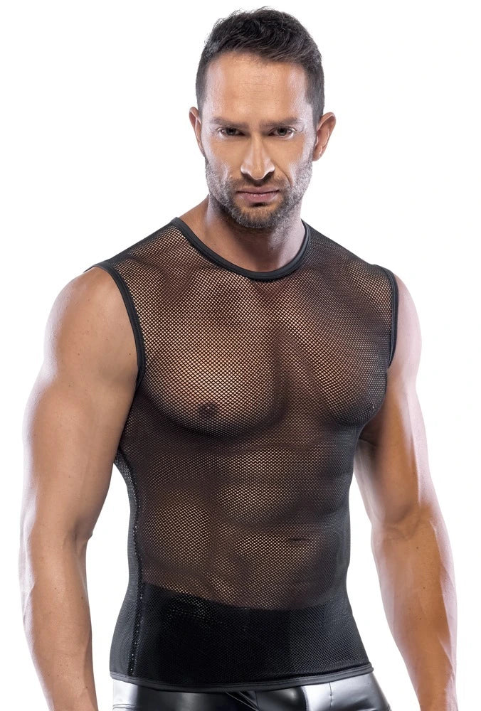 Svenjoyment - Teiltransparentes Netz-Muskelshirt