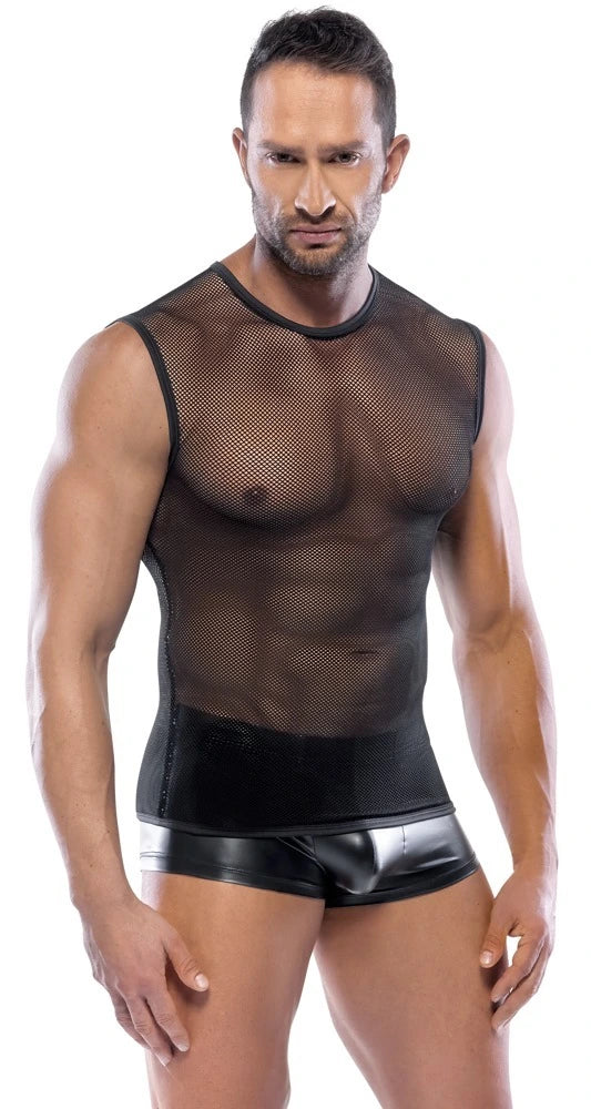 Svenjoyment - Teiltransparentes Netz-Muskelshirt
