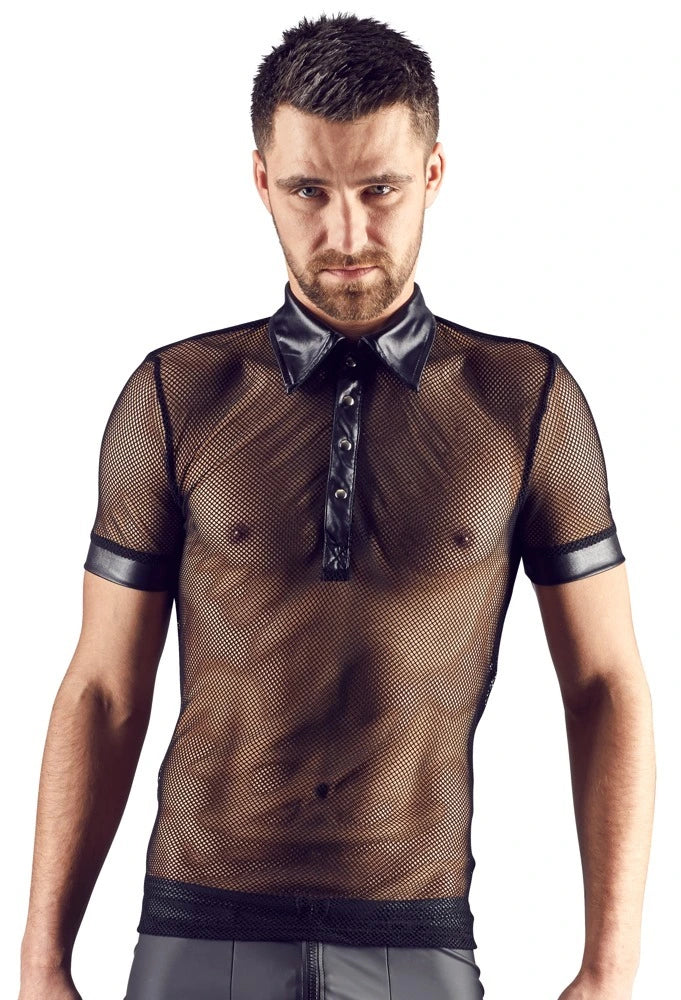 Svenjoyment - Teiltransparentes Netzshirt mit kurzen Ärmeln
