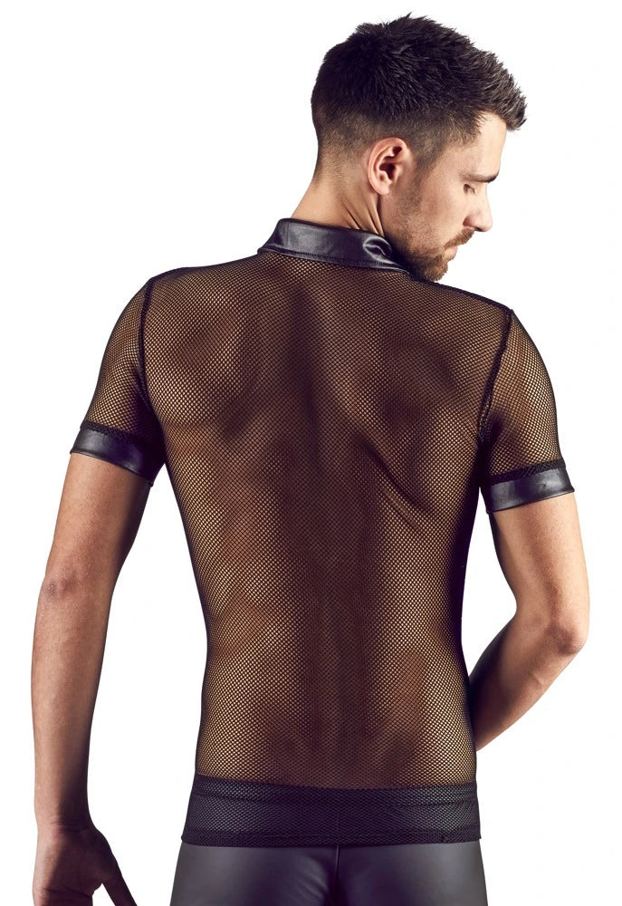 Svenjoyment - Teiltransparentes Netzshirt mit kurzen Ärmeln
