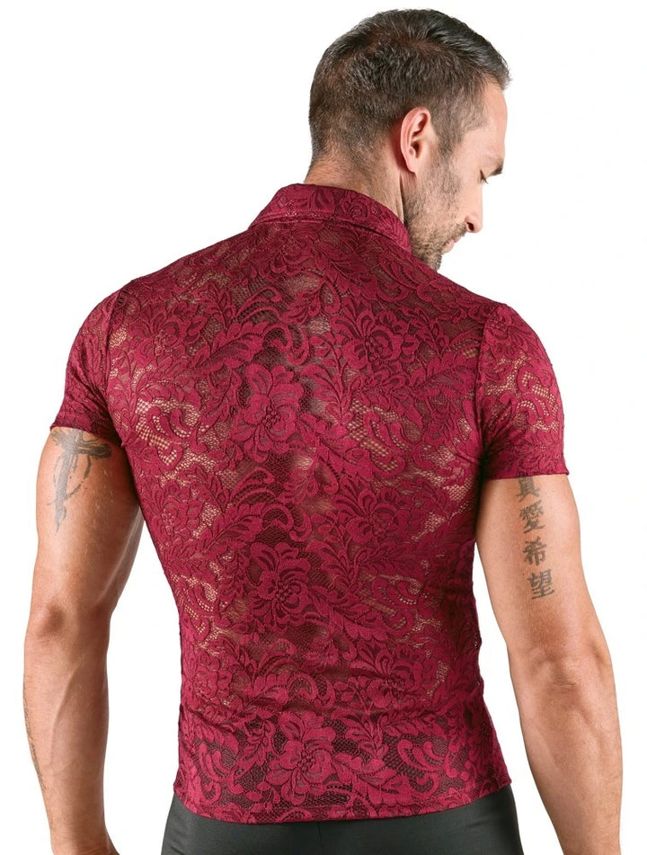 Svenjoyment - Hemd mit kurzem Arm aus roter Spitze