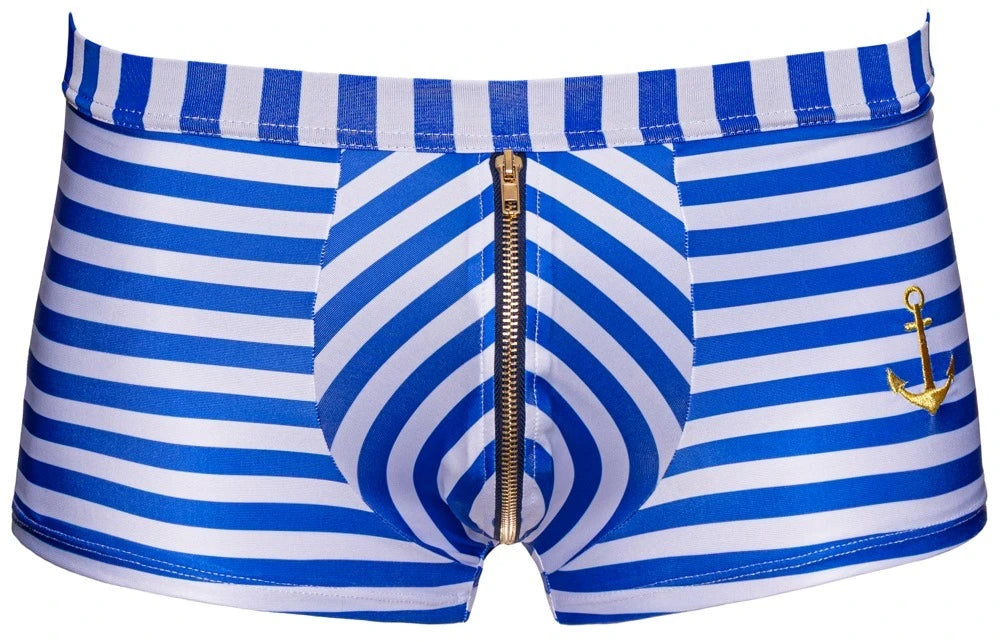 Svenjoyment Herren Matrosen-Pants in Blau-Weiß mit Goldreißverschluss und Anker-Emblem – erotisches Kostüm-Highlight