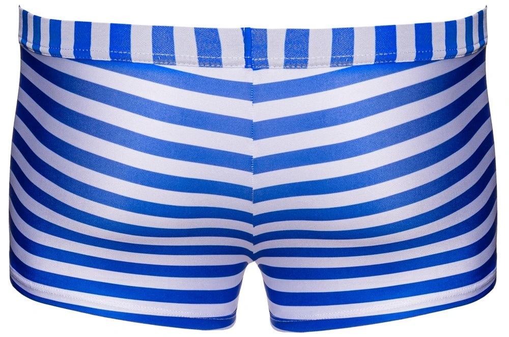 Svenjoyment Herren Streifen-Pants in Blau-Weiß, maritimer Boxer-Schnitt aus glänzendem Stretch-Material mit elastischem Bund