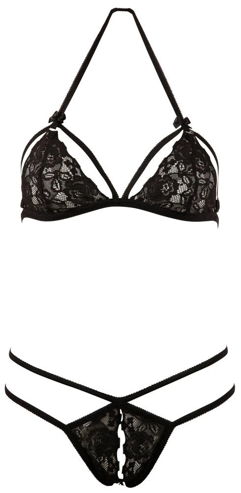 Cottelli Lingerie - Dessousset aus BH und Ouvert-String Schwarz