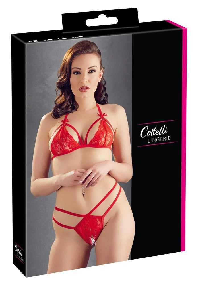 Cottelli Lingerie - Dessousset aus BH und Ouvert-String Rot