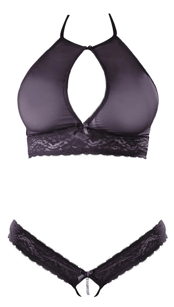 Cottelli Lingerie - Transparentes Bralette und String Set Schwarz