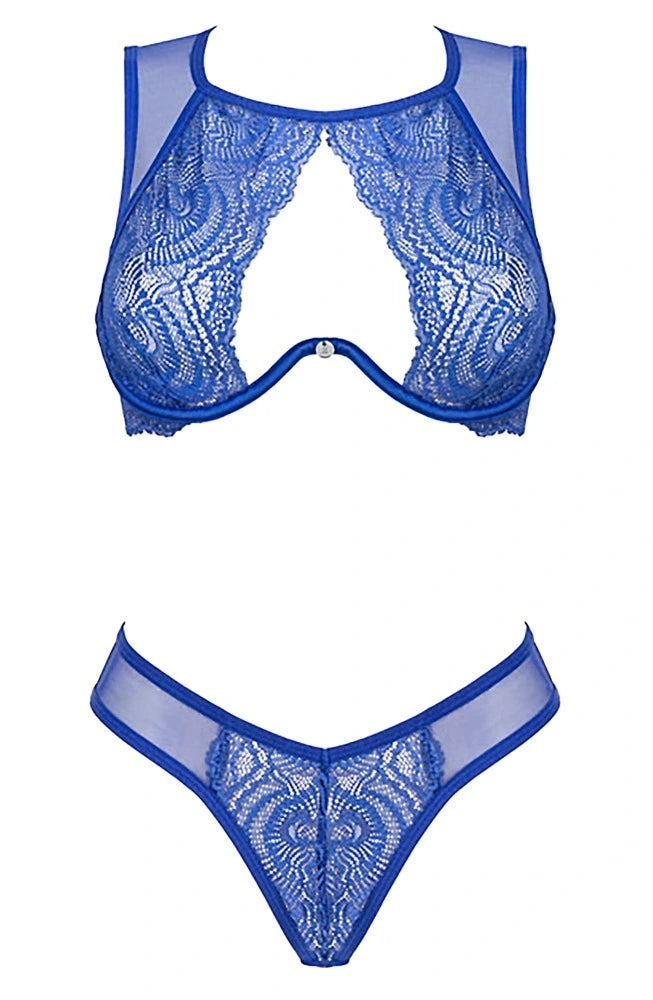 Obsessive Giselia Dessous-Set Blau – 2-teiliges BH-Set mit Spitze und Powernet