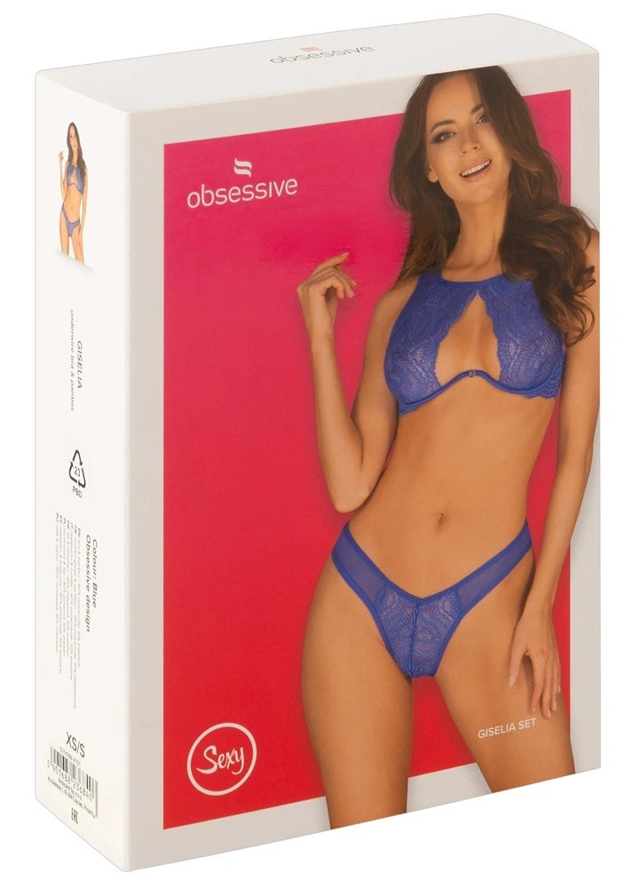Obsessive Giselia Dessous-Set Blau – 2-teiliges BH-Set mit Spitze und Powernet