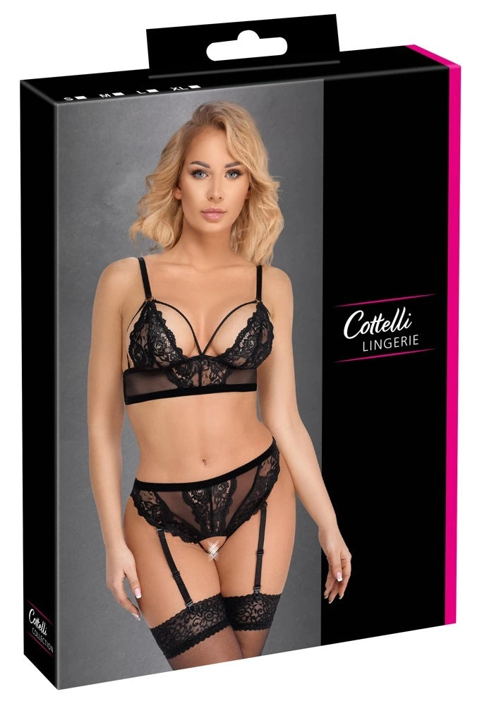 Cottelli Lingerie - Dessous Set Ouvert mit Strapsen