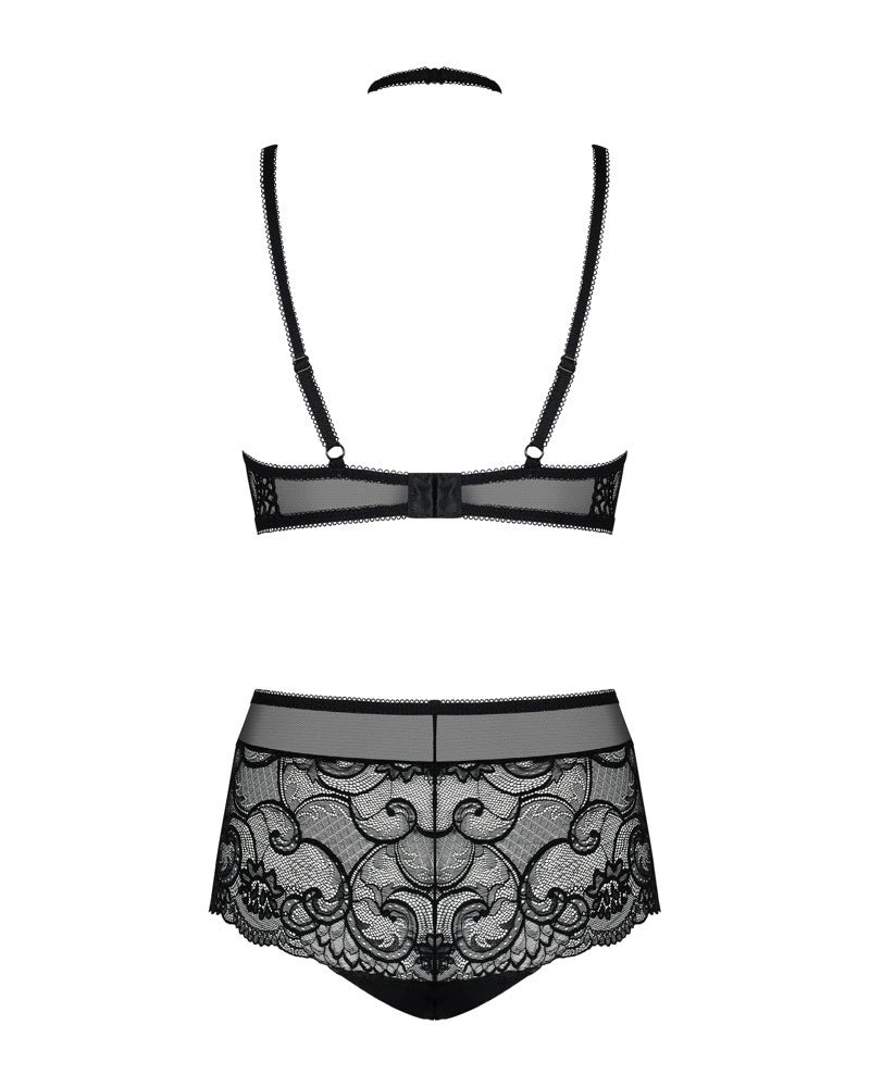 Obsessive Elizenes Spitzen-Set Schwarz – 2-teiliges Set mit Bügel-BH und High Waist Slip