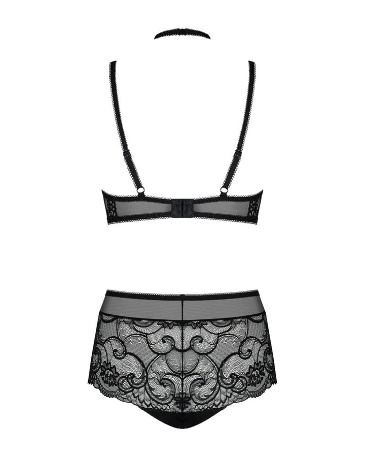 Obsessive Elizenes Spitzen-Set Schwarz – 2-teiliges Set mit Bügel-BH und High Waist Slip