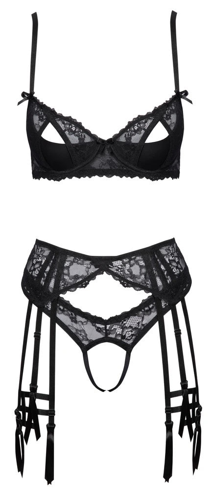 Cottelli Lingerie - Dessousset Ouvert mit Strapsen aus Spitze schwarz