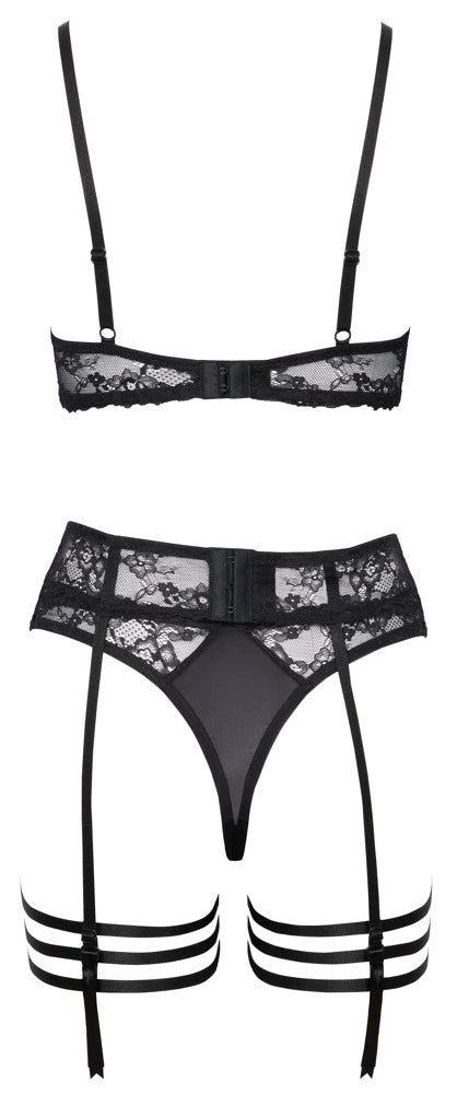 Cottelli Lingerie - Dessousset Ouvert mit Strapsen aus Spitze schwarz