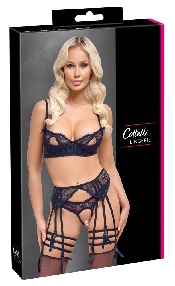 Cottelli Lingerie - Dessousset Ouvert mit Strapsen aus Spitze schwarz