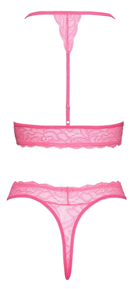 Fantasy by Cottelli Dessous-Set Rosa – Neckholder-BH & String | Sexy Spitzen-Dessous