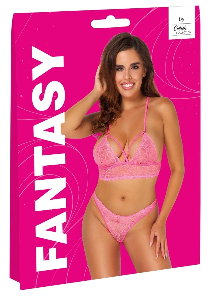 Fantasy by Cottelli Dessous-Set Rosa – Neckholder-BH & String | Sexy Spitzen-Dessous