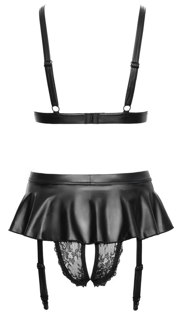 Cottelli Lingerie - Ouvert Straps-Set mit Röckchen Schwarz – Erotisches Dessous Set