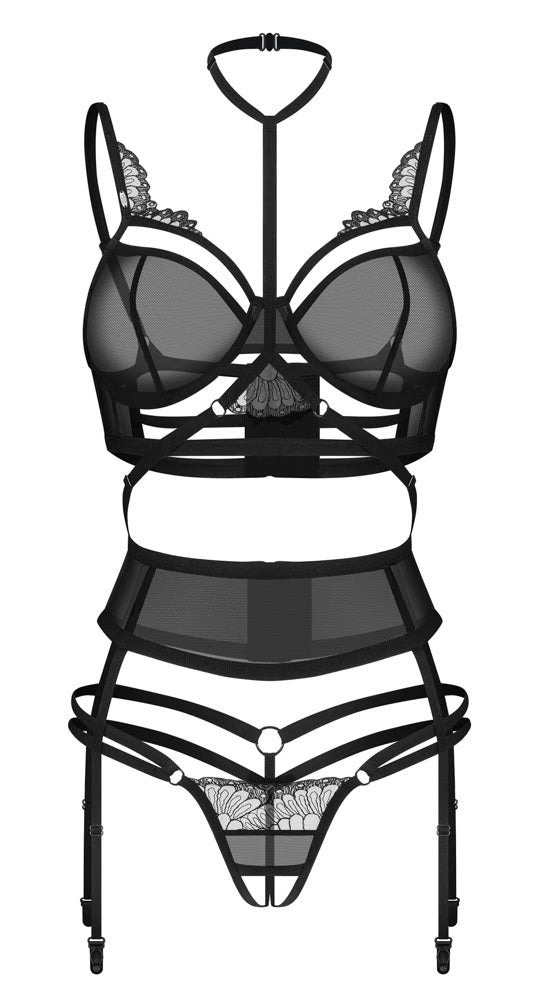 Obsessive Set Premisis – Dessous-Set mit BH, Strapsgürtel & Ouvert-String