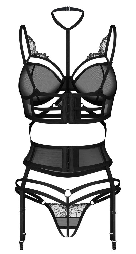 Obsessive Set Premisis – Dessous-Set mit BH, Strapsgürtel & Ouvert-String