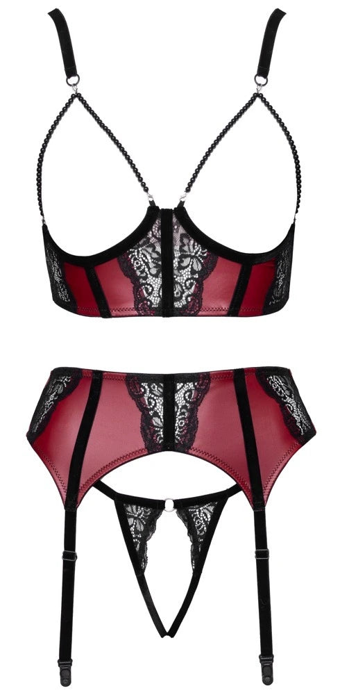 Cottelli Lingerie Ouvert-BH, Strapsgürtel & String ouvert – freigestellte Vorderansicht