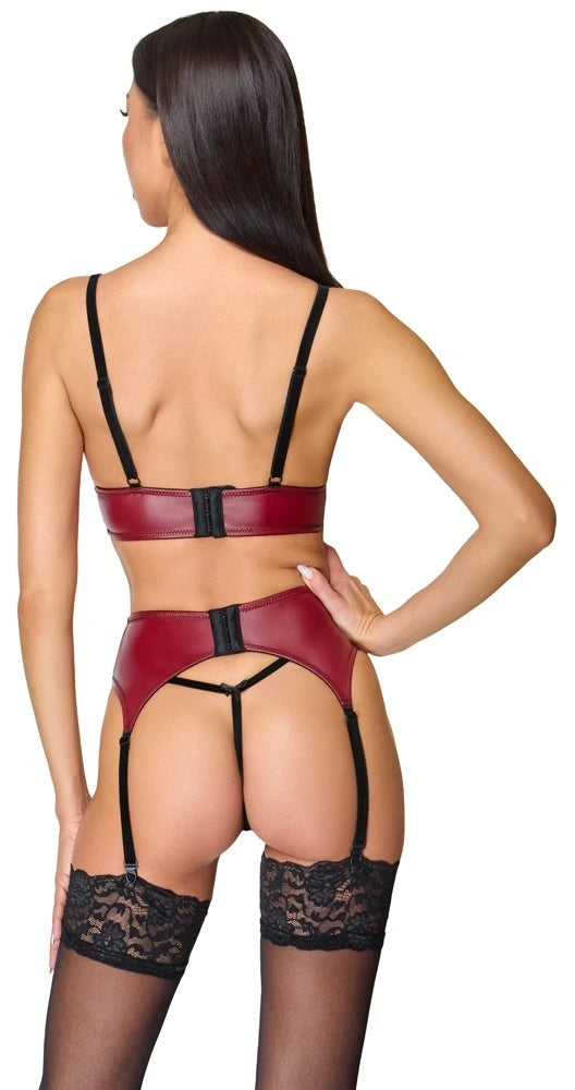 Cottelli Lingerie Ouvert-BH, Strapsgürtel & String ouvert – getragene Rückansicht