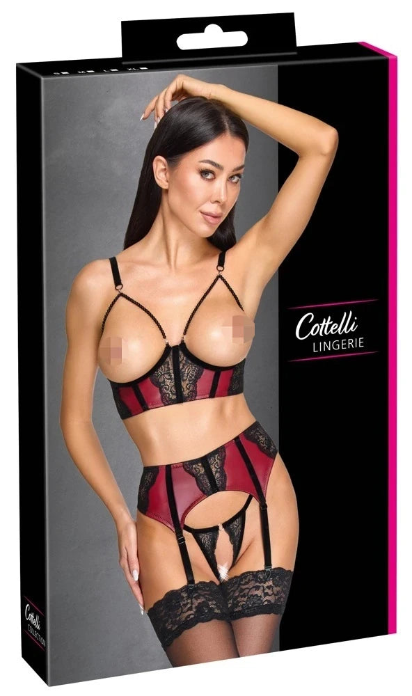 Cottelli Lingerie Ouvert-BH, Strapsgürtel & String ouvert – Produktverpackung
