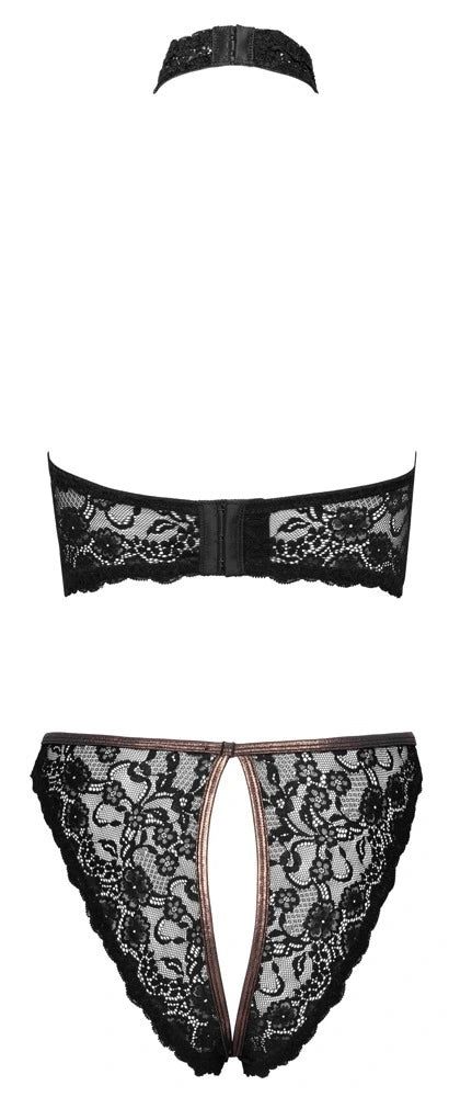 Cottelli Lingerie Ouvert-Set mit Hebe-BH & Slip mit feiner Blütenspitze – freigestellte Rückansicht