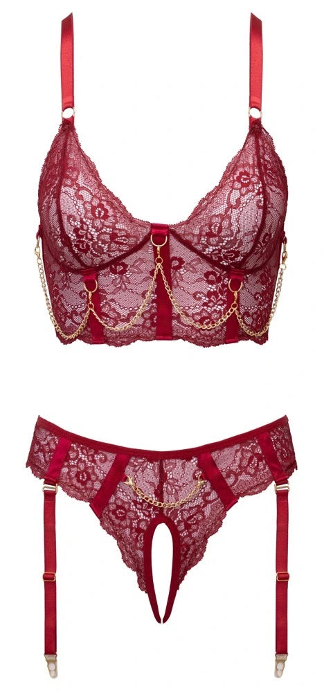 Cottelli Lingerie Longline-BH & Straps-Riostring ouvert im Set – freigestellte Vorderansicht