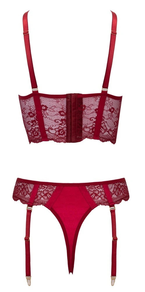 Cottelli Lingerie Longline-BH & Straps-Riostring ouvert im Set – freigestellte Rückansicht