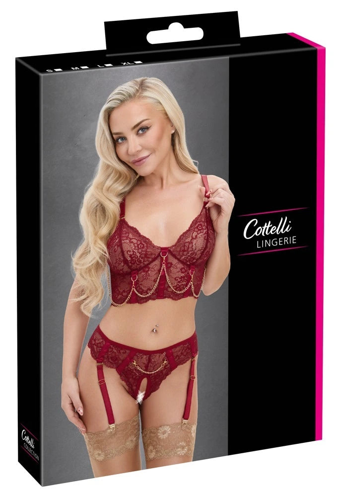 Cottelli Lingerie Longline-BH & Straps-Riostring ouvert im Set – Produktverpackung