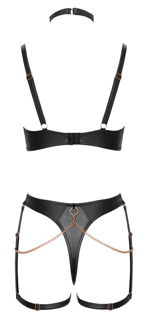 Abierta Fina Dessous Set Ouvert Schwarz mit Halsband-BH & Riostring