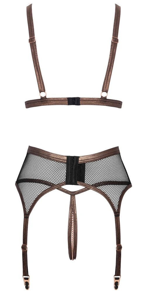 Abierta Fina Dessous Set mit Strapsgürtel & Ketten Schwarz Ouvert