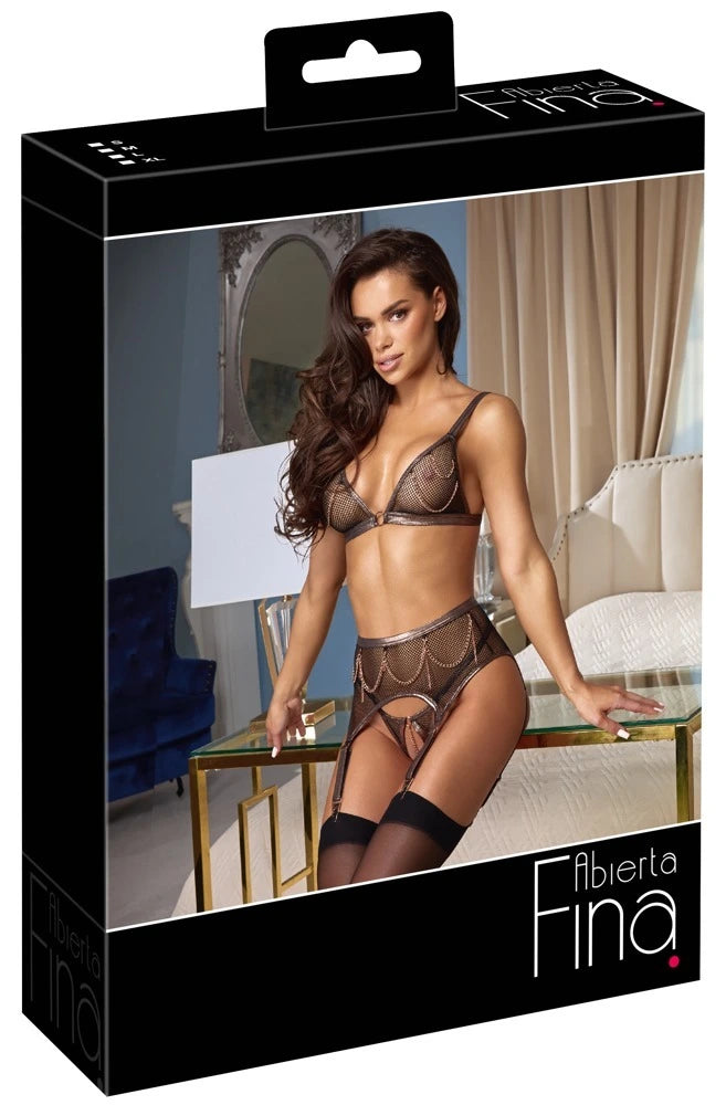 Abierta Fina Dessous Set mit Strapsgürtel & Ketten Schwarz Ouvert