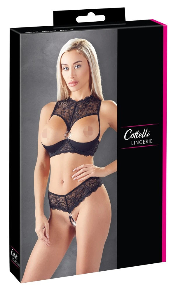 Cottelli Lingerie - Ouvert-Set mit Büstenhebe und String Schwarz